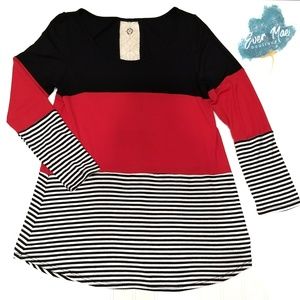 Lace Back Color Block Tunic Top Long Sleeve